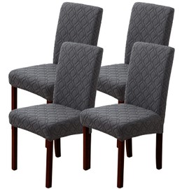 OKYUK Chair Covers, Dining Chair Covers Set of 2/4/6,Elastic Chair Protector Stretch Removable Washable Seat Covers for Dining Room Wedding Banquet Party Decoration (4, Jacquard dark grey)