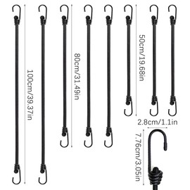 FYting Expander with Hooks, Pack of 8 Elastic Straps with Hooks (3 x 50 cm + 3 x 80 cm + 2 x 100 cm), Rubber Tension Elastic Straps with Adjustable, Robust and Durable, for Camping Tents, Motorcycles,