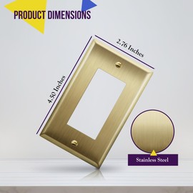 ENERLITES Decorator Switch or Outlet Metal Wall Plate, Stainless Steel 201, Corrosion Resistant, Size 1-Gang 4.50" x 2.76", 7731-BB-10PCS, Brushed Brass, Gold (10 Pack)