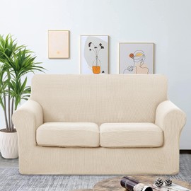 U-NICE HOME 3 Pieces Stretch Loveseat Couch Cover Sofa Cover Washable Sofa Slipcover with Individual Seat Cushion for 2 Cushion Couch Sofa Pet Friendly(Loveseat, Beige)