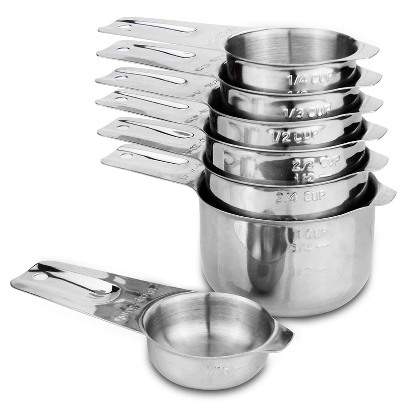 Set of 7 Heavy Duty Measuring Cups, 18/8 Stainless Steel