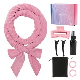 Pink Curling Set for Women - All-in-One Styling Kit with Adjustable Headband, 4 Hair Accessories & Travel Bag | Fashionable Salon-Quality Waves for Daily/Party Use | Easy DIY Home Styling