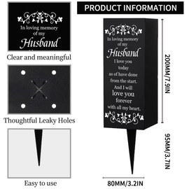 WEBEEDY Husband Cemetery Vases Metal Cemetery Vases with Spikes Heart Vine Pattern Husband Memorial Grave Vase Black Cemetery Memory Sign Father's Day,8x20 cm(in Loving Memory of My Husband)