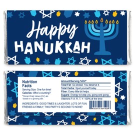 Big Dot of Happiness Hanukkah Menorah - Candy Bar Wrapper Chanukah Holiday Party Favors - Set of 24