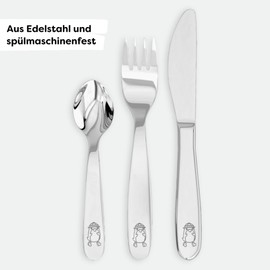 HABA Besteck Pinguin – Kinderbesteck aus Edelstahl mit Tiermotiv – Set aus Gabel, Messer und Löffel – spülmaschinengeeignet – ab 12 Monaten – 2012819002