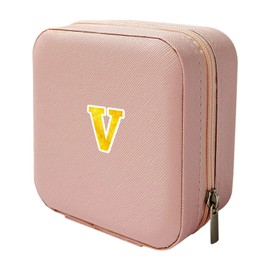 SCIKHEFT Creative Alphabet Travel Jewelry Case Mini Portable Jewelry Organizer Boxes Small Jewellery Storage Holder for Rings Earrings Necklace Bracelet for Girls Women(V)