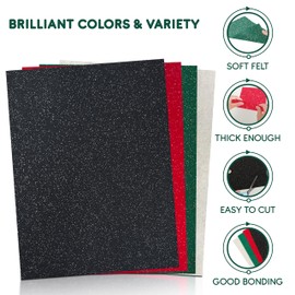 FabricLA | Glitter Felt Sheets | 1.6mm Thick | Vibrant Colors, Mess-Free, Durable Design, Easy to Cut & No-Shed for DIY Crafts, Costumes & Home Décor - 9x12 Inches - 5 Pieces Green Glitter Felt