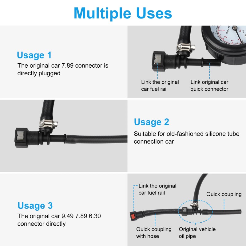 Octoder 100PSI Fuel Injection Pressure Tester Gauge with 3 Quick