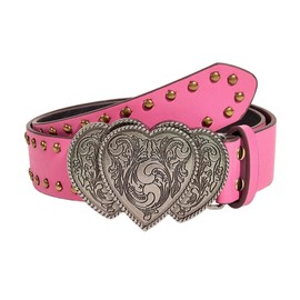 Bounzhi Women Leather Belts Stretch Heart Buckle Dresses Belt Vintage Waist Belt for Women (Pink)