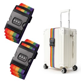 Rainbow Suitcase Straps with Coded Lock – 2 Pack Adjustable Luggage Straps for 16–32 Inch Suitcases – Secure Lock Head & Bright Colour for Easy Luggage ID