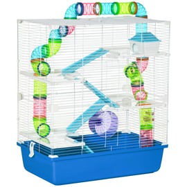LJLB Large 23" Hamster Cage with Tubes and Tunnels, Five-Tier Design, Portable Carry Handles, Includes Exercise Wheel, Blue