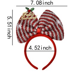 Kefley Large Red Christmas Bow Headband for Women Girls Xmas Christmas Headbands Hat Hairband Headwear Sequins Festival Snowflake Christmas Hair Accessories Headwear Hair Decorations
