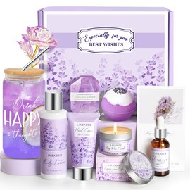 Gifts for Women, Lavender Gift Baskets Birthday Gifts for Women, Bath and Body Gifts Set, Relaxing Spa Gifts, Self Care Gifts, Care Package Home Spa Gift Ideas for Mom Her Sister Wife Female Friends