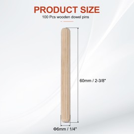 PATIKIL Wooden Dowel Pins 1/4" x 2-3/8" (6mm x 60mm) Straight Dowel Rods Wood Fluted Dowels Rods for Crafts Furniture DIY Hardwood Count 100