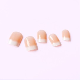 JUSTOTRY 24 Pcs White Square Short False Nails,Gradient Nude French Press on Nails Pattern, Pretty Fake Nails Medium,Stick on Nails for Women,Squoval Nails Fake Nail for Nails Art