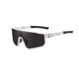 jasonking Polarized Sports Sunglasses with Mirrored Shield Lens running hiking biking UV400 Protection Big Frame Goggles(White dot frame black lenses)