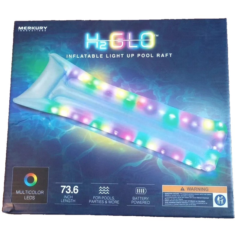 Merkury Innovations H2Glo Inflatable LED Light Up Pool Raft 73.6