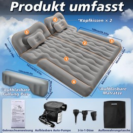FORMIZON SUV Inflatable Mattress, 180 x 140 cm Car Air Mattress, Inflatable Mattress Boot with Air Pump and 2 Cushions, Portable Double-Sided Thicker Car Bed for Travel, Camping, Outdoor