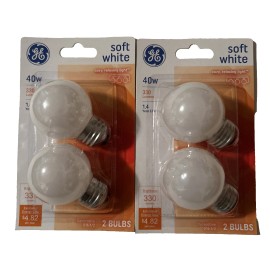 GE 4 GE 40w Soft White G16 1/2 Globe Shape Decorative A15 Light Bulbs E26 Screw 2Pk