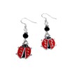 Ladybug Charm Earrings with Jet Black Faceted Crystal Accent Beads