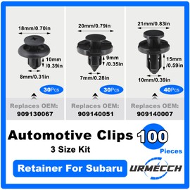100pc Nylon Fasteners for Subaru Clips Bumper Rivet Fender Liner Retainers Replace #90914-0007, 90913-0067, 90914-0051 Screws Kit Push Type