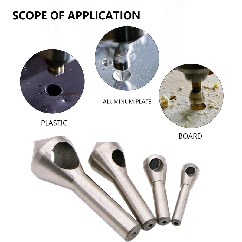 Bamyli 4 Pcs Titanium Coated Countersink Chamfer Tool Metal Countersink