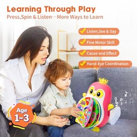 Vahome Musical Penguin Educational Toys for 1,2 Year Old Girl Gifts, Learning Toy for Toddlers 1-3 Yr with 5-Theme Pages, Lights & Music, First Birthday Gift for 1-2 Year Old 12-18 Month Age (Pink)
