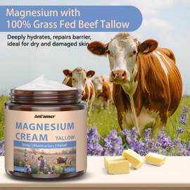 AnFamer Magnesium Cream for Sleep, Tallow Based Magnesium Lotion and Leg Cramps, Muscle Relaxation, Nighttime Deep Hydration with Shea Butter Jojoba & Vitamin E for Skin Care, Safe for Kids(Lavender)