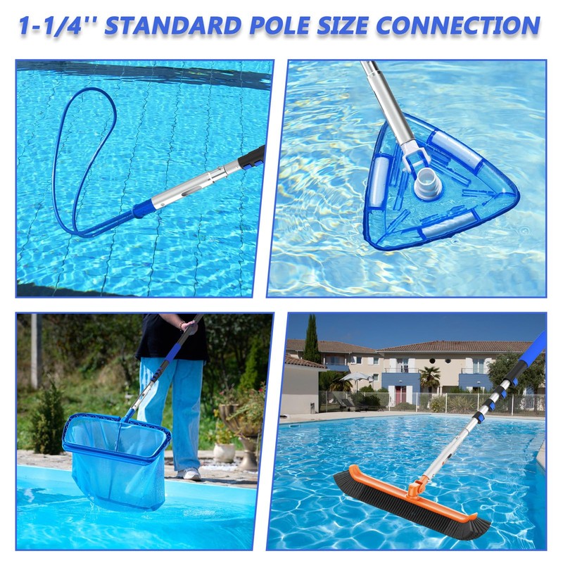 SKGPOLE 16FT Swimming Pool Pole with Brush, Upgraded Pool Pole