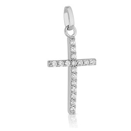 NKlaus 4883 Pendant Cross Zirconia 925 Sterling Silver Rhodium-Plated 20 x 12 mm, Precious metal, Cubic Zirconia