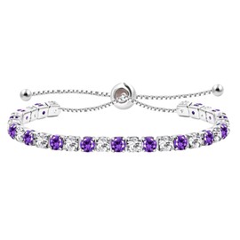 Uloveido Dainty AAA+ Cubic Zirconia CZ Classic Slider Tennis Bracelet Adjustable for Women - Silver Color Fashion Jewelry Wedding Gift YA4375 (Purple-White)
