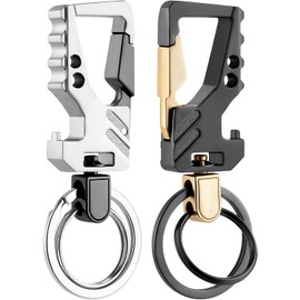 Llavero Uso Rudo para Hombre 2 Piezas, Llavero con Anillo y Abrebotellas Mosquetón Llaveros, Llavero de Acero Inoxidable para Auto