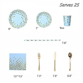 200 Pieces Rose Gold Party Supplies - Rose Gold Paper Plates & Napkins Cups Silverware Serves 25 Sets for Wedding Bridal Shower Engagement Birthday Parties (Blue, 12 * 24 * 24cm)