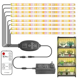 LVJING [8 Pack] LED Plant Grow Light Strips Full Spectrum for Indoor Plants with Auto ON/Off Timer, 192 LEDs / 4 Dimmable Levels, Sunlike Grow Lamp for Hydroponics Succulent, Plug and Play