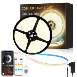 Yeewhale Cob LED Strip 10 m, with Remote Control, App Control, DC24 V 3000 K Warm White LED Strip, Flexible Dimmable Cob LED Strip, Applicable to Bedroom, Room, DIY Decoration