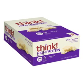 think! Protein Bars, High Protein Snacks, Gluten Free, Kosher Friendly, White Chocolate, Nutrition Bars, 2.1 Oz per Bar, 10 Count (Packaging May Vary)