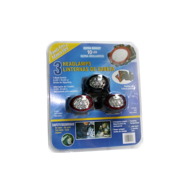 3 Ultra Bright 10 LED Headlamps