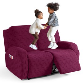 TAOCOCO Recliner Loveseat Cover, Stretch Jacquard Reclining Loveseat Cover Furniture Protector Sofa Slipcovers 2 Seat Recliner Covers with Elastic Bottom for Kids, Pets (Burgundy)