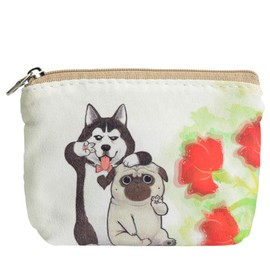 Women and Girls Cute Fashion Coin Purse Wallet Bag Change Pouch Key Holder (Flower and Dog)