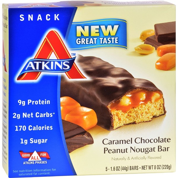 Atkins Advantage Caramel Bars, Chocolate Peanut Nougat, 5 - 1.6 Ounce Bars (Pack of 3)