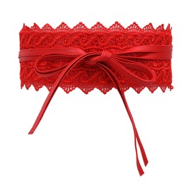 WedDecor Obi Waist Belt for Women Self Tie Belt Waistband for Ladies, Soft Faux Leather & Lace Crochet Wrap Cinch 100mm Wide Band, Bowknot Belt, Women Belts for Dress, Parties, Events