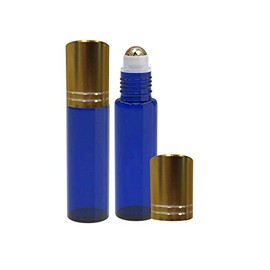 Perfume Studio® Blue Cobalt Glass Roller Bottles with Metal Ball - 10ml Gold Cap Rollers for Essential Oils; 2 Piece Set (Metal Ball, Cobalt)
