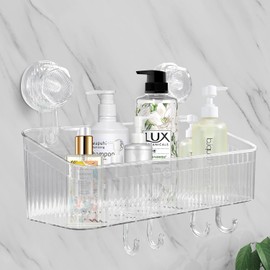 Duschregal, Saugnapf, ohne Bohren, Bad-Organizer, Rostfrei, Wasserdicht, abnehmbar, Haken, Badezimmer, Küche, 25kg Tragkraft, rutschfest