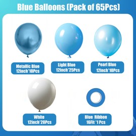Blue and White Balloons,65pcs 12inch Metallic Chrome Blue Pearl Blue Baby Blue white Balloons for Baby Shower, Birthday, Bridal Shower, Wedding Party Decoration