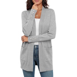 VIISHOW Women Cardigan Sweater Lightweight Open Front Long Sleeve Soft Fine Knit Casual Trendy Kimono Cardigans with Pockets,Grey,X-Large