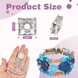 TOAOB 100pcs 6mm Sparkling Crystal Spacer Beads Silver Tone Rondelle Beads Crystal Square Rhinestone Spacer Beads Flat Square Loose Beads for Jewelry Bracelets Necklace Making Decorations