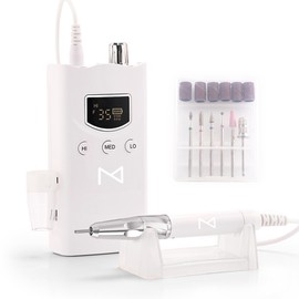 M GEM Brushless Nail Drill 35K RPM | Professional Cordless Efile Machine | Rechargeable Electric Nail File with Bits | Portable Quiet Low Vibration Tool for Acrylic, Gel, Natural Nails (White)