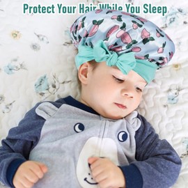 3 Pcs Shower Caps, Kids Bonnets for Girls, Double Layer Satin Bonnet for Sleeping Kid, Silk Bonnet for Kids Braids Long Hair, Shower Caps(Green)