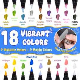 Loqpol 18 Metallic & Matte Colors Dog Nail Polish Pens Quick Dry with Dog Nail File, Non Toxic Glitter Dog Safe Nail Polish, Easy to Apply Pet Safe Accessories for Small and Large Puppies