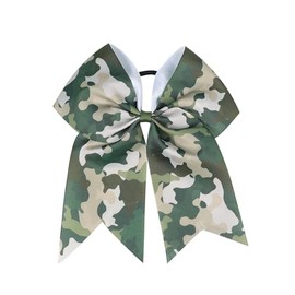 Camo Cheer Bow 7" Cheer Bows Camouflage Ponytail Hair Ties Ponytail Holder Ribbon Accessories.(FQ4) (Camouflage E)